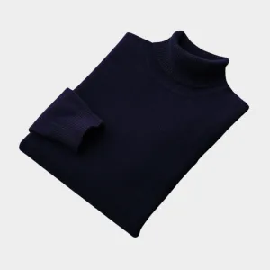 Men's Turtleneck Wool Sweater  Old Money Thick Business Knitwear, Cashmere, Navy Blue/Caramel/Black