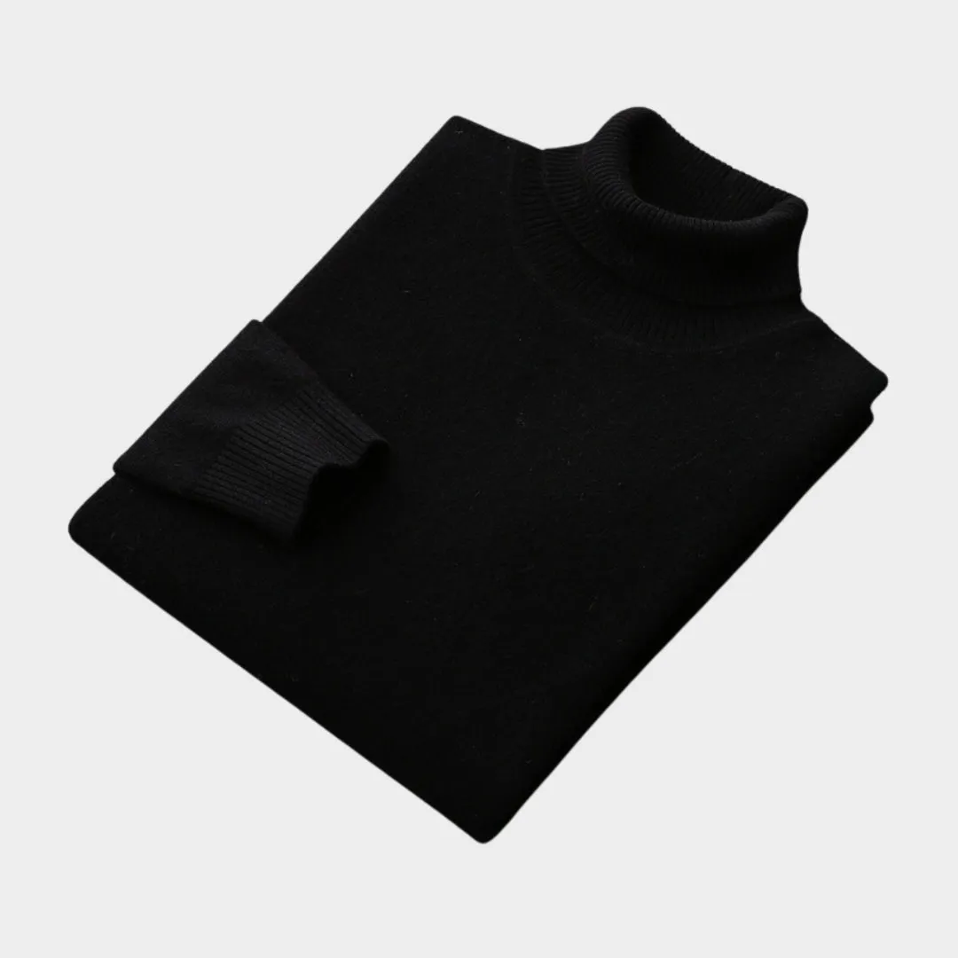Men's Turtleneck Wool Sweater  Old Money Thick Business Knitwear, Cashmere, Navy Blue/Caramel/Black