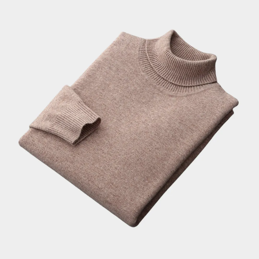 Men's Turtleneck Wool Sweater  Old Money Thick Business Knitwear, Cashmere, Navy Blue/Caramel/Black