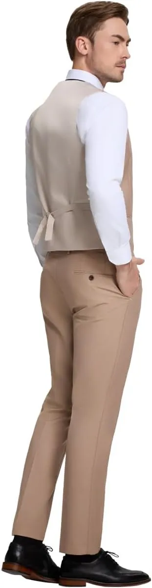 Mens Vest Pants Suits Set 2 Pieces Slim Fit Groomsmen Suit for Men Formal