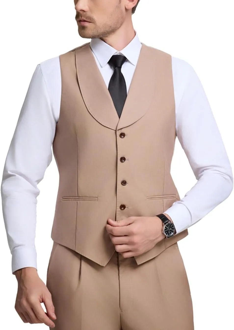 Mens Vest Pants Suits Set 2 Pieces Slim Fit Groomsmen Suit for Men Formal