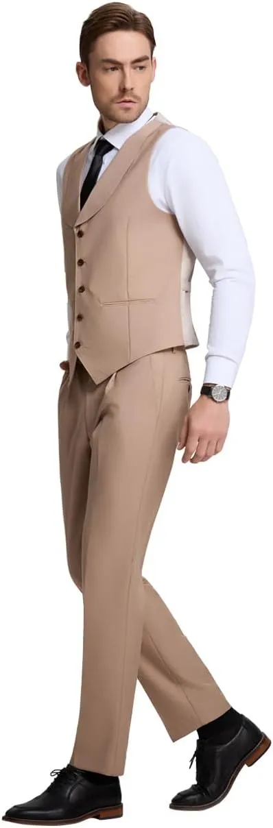 Mens Vest Pants Suits Set 2 Pieces Slim Fit Groomsmen Suit for Men Formal