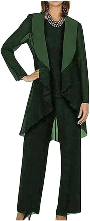 Mi Bo Tong 3 PC Chiffon Mother's Outfit Pants Suits for Wedding Plus Size Women's Evening Gowns Dress Suit
