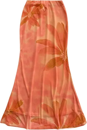 Milumia Women's Boho Floral Print Mesh Skirt Sheer Fishtail Long Skirts