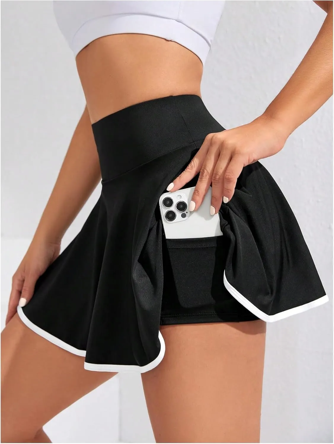 Milumia Women's Contrast Binding Tennis Skort High Waist Athletic Golf Skirts