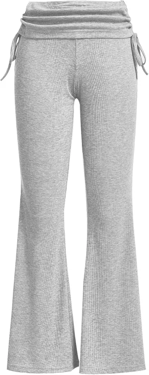 Milumia Women's Ruched Drawstring Flare Leggings Y2K Fold Over Bell Bottom Bootcut Yoga Pants
