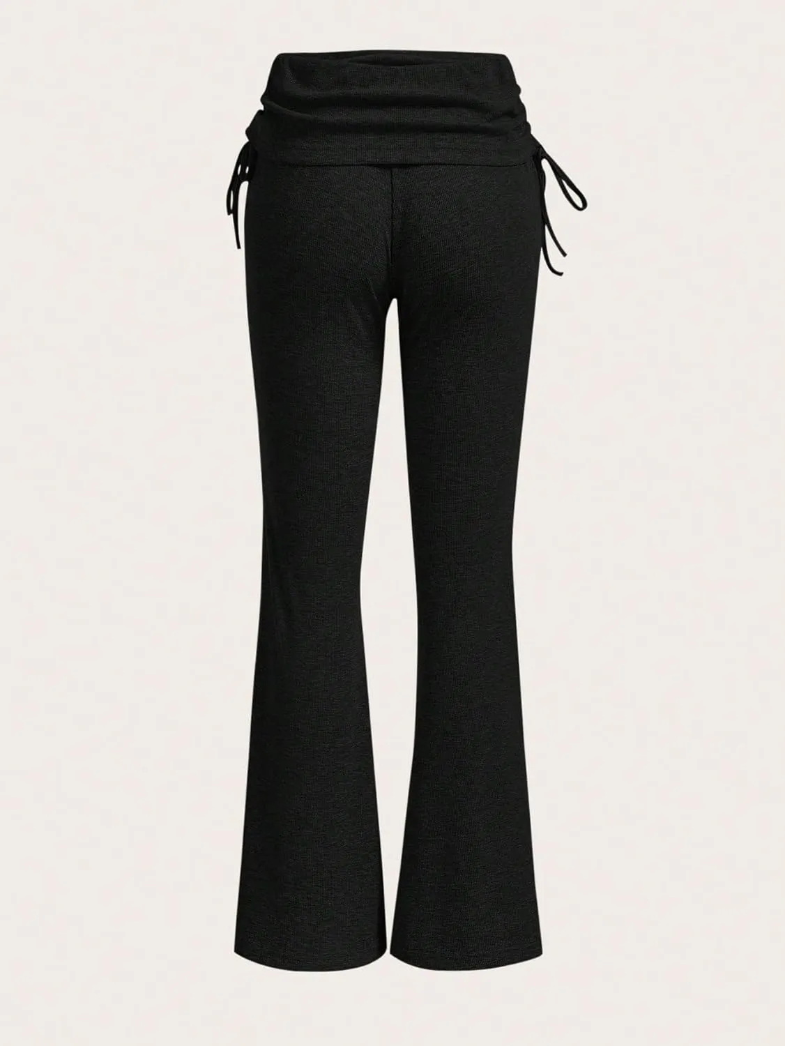 Milumia Women's Ruched Drawstring Flare Leggings Y2K Fold Over Bell Bottom Bootcut Yoga Pants