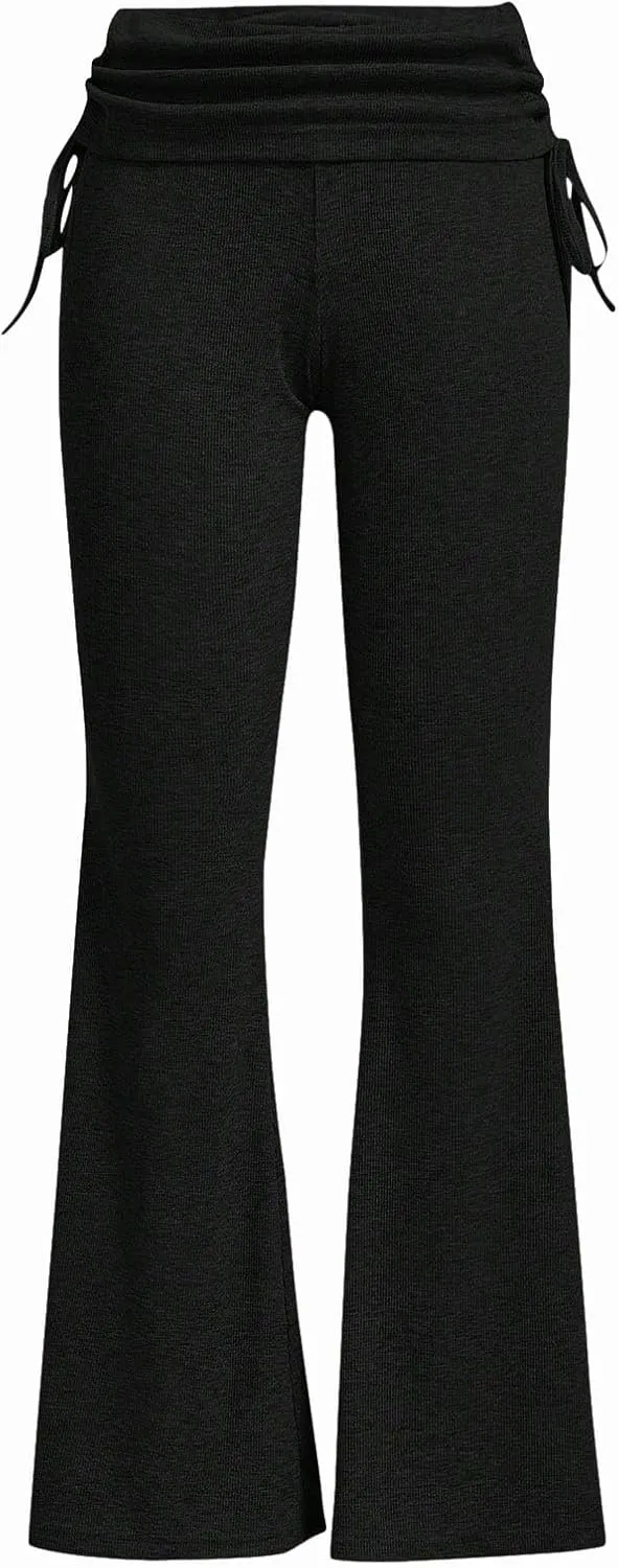 Milumia Women's Ruched Drawstring Flare Leggings Y2K Fold Over Bell Bottom Bootcut Yoga Pants