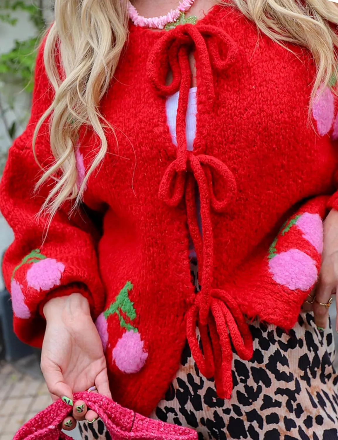 Mingzhu Womens Loose Bow Tie Open Front Cardigan Sweater Casual Long Sleeve Ribbed Knit Outwear