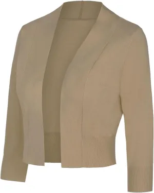 MINTLIMIT Women's Shrug Bolero Open Front 3/4 Sleeve Cropped Cardigan Sweater