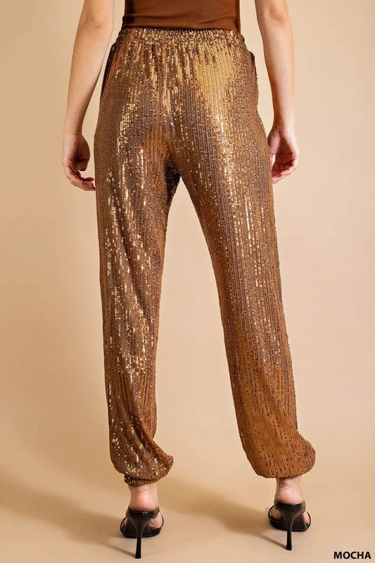 Mocha Full Lined Sequin Jogger