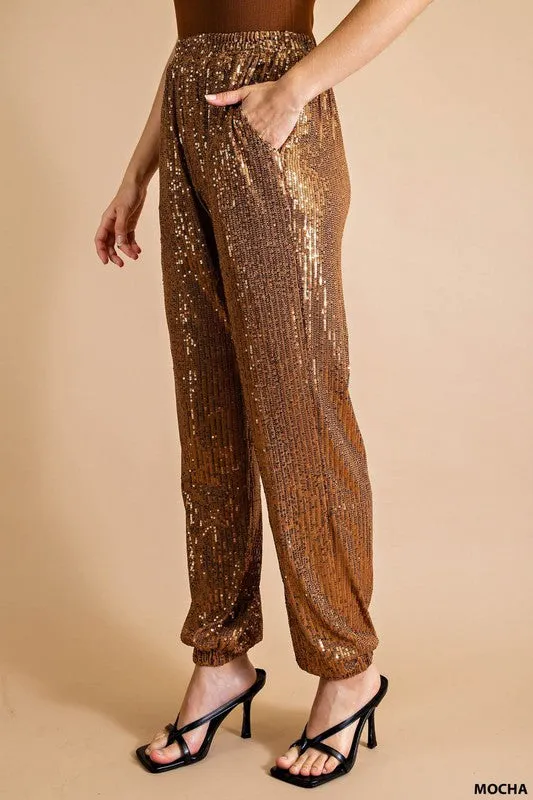 Mocha Full Lined Sequin Jogger