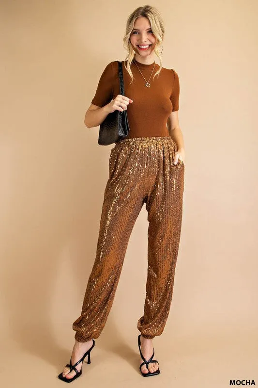 Mocha Full Lined Sequin Jogger