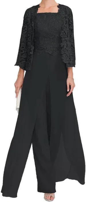 Mother of The Bride Pants Suits 3 Pieces Formal Dresses Outfit Set Evening Gowns for Women Mother of The Groom Dresses RO16