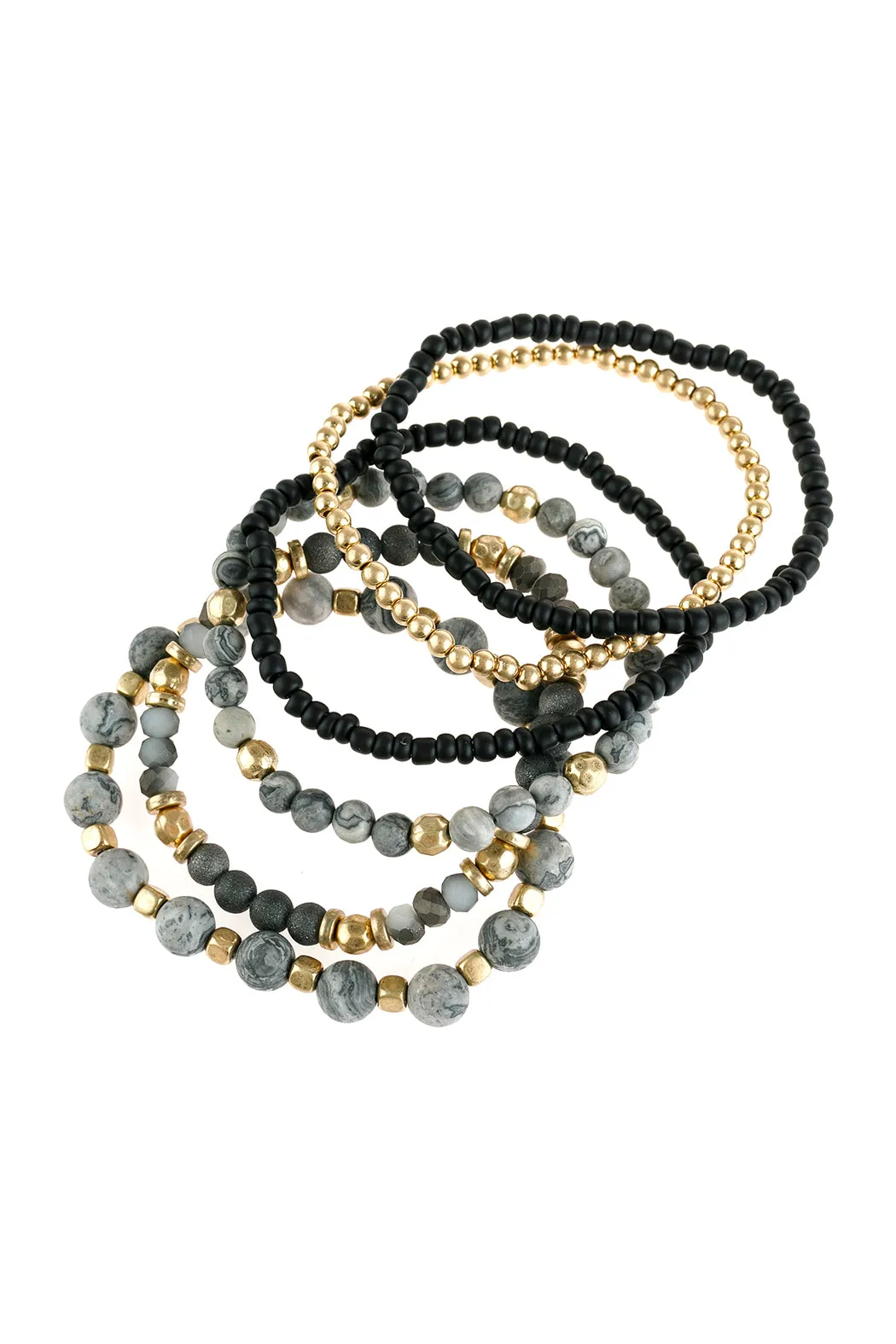 NATURAL STONE MIXED BEADS CHARM BRACELET