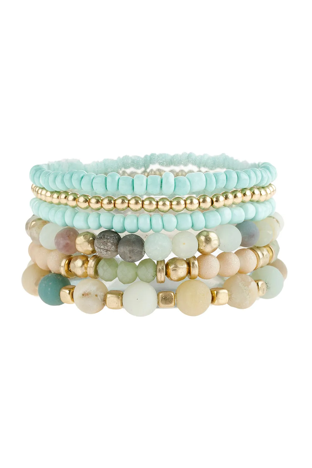 NATURAL STONE MIXED BEADS CHARM BRACELET