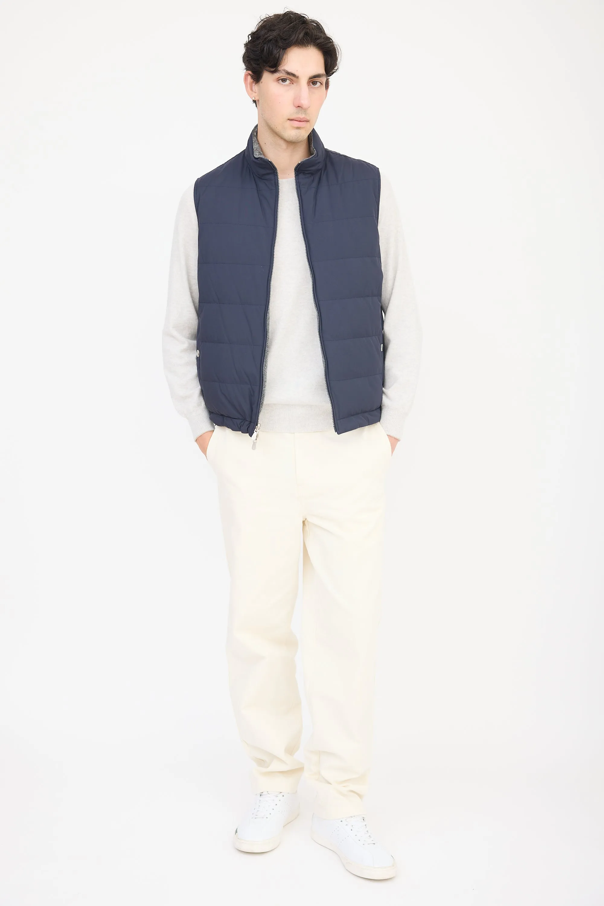 Navy & Grey Wool Reversible Padded Vest