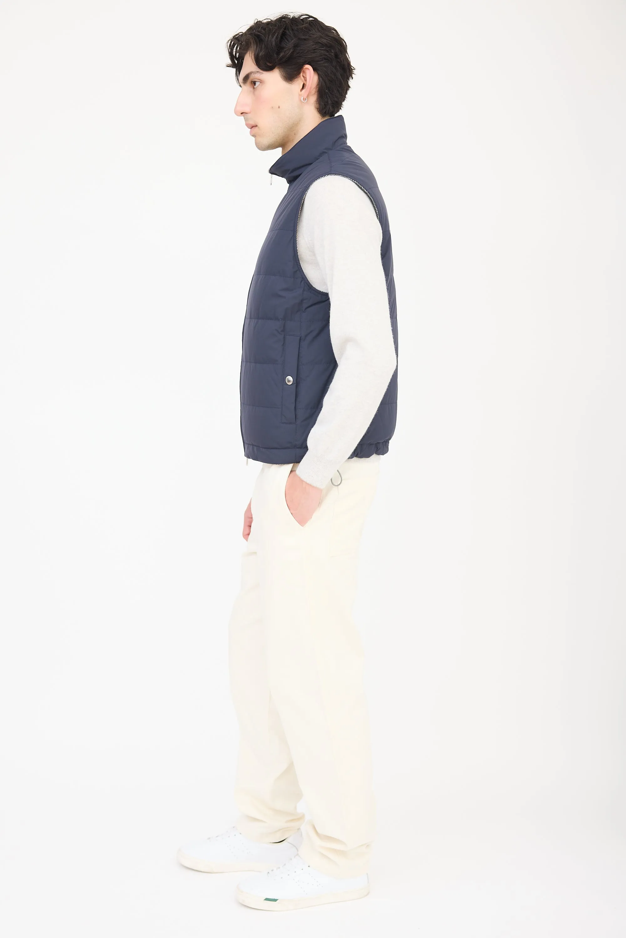 Navy & Grey Wool Reversible Padded Vest