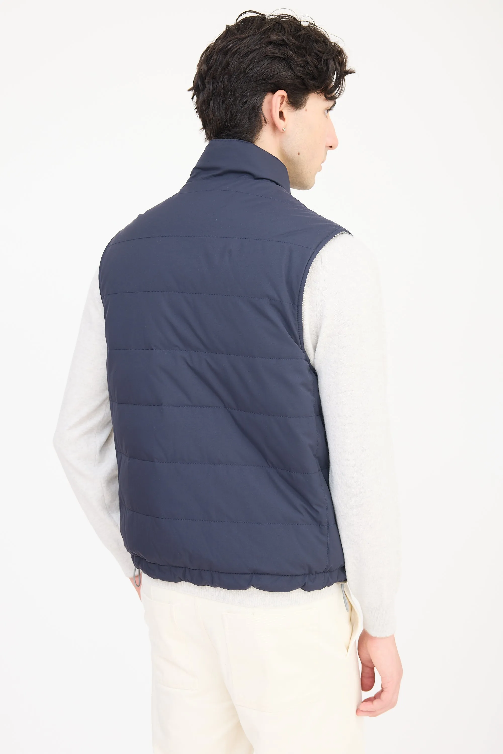 Navy & Grey Wool Reversible Padded Vest