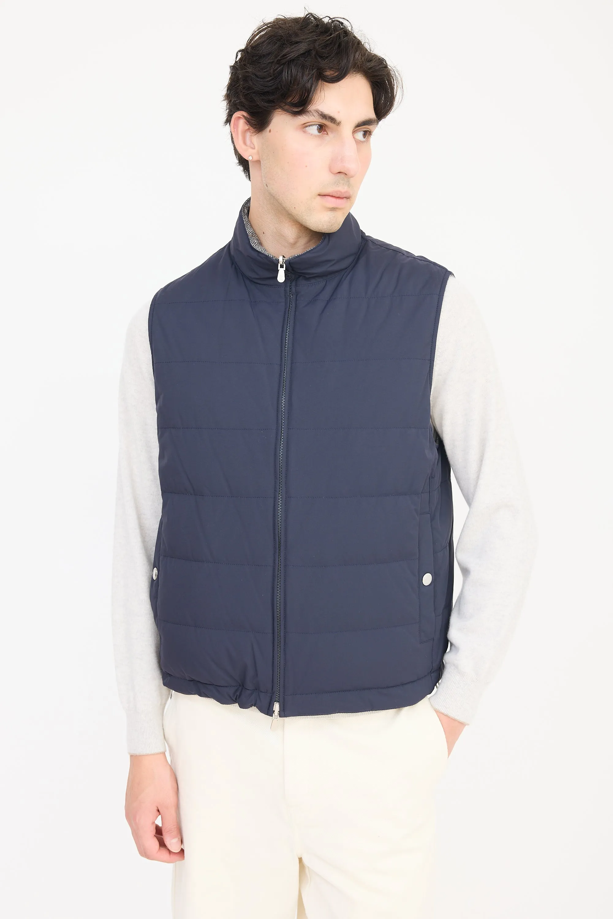 Navy & Grey Wool Reversible Padded Vest