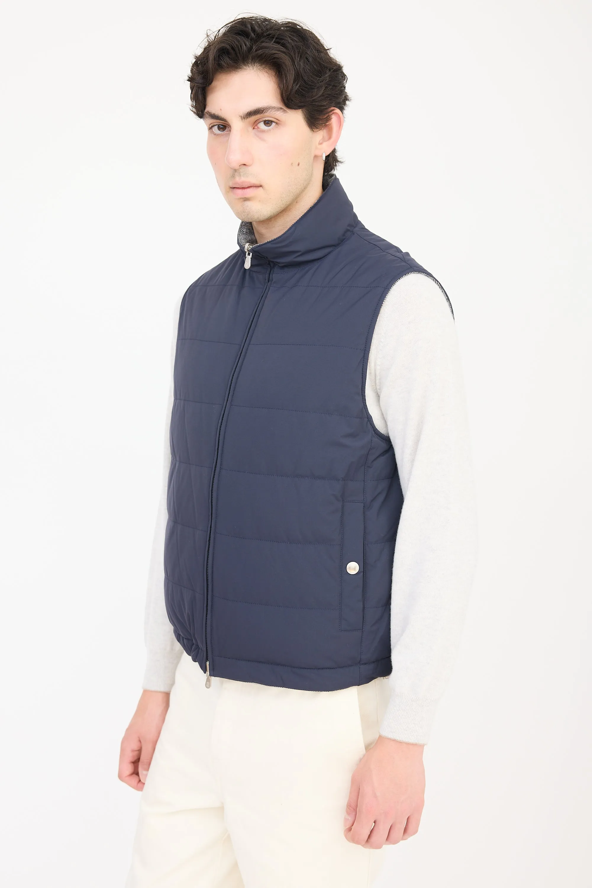 Navy & Grey Wool Reversible Padded Vest
