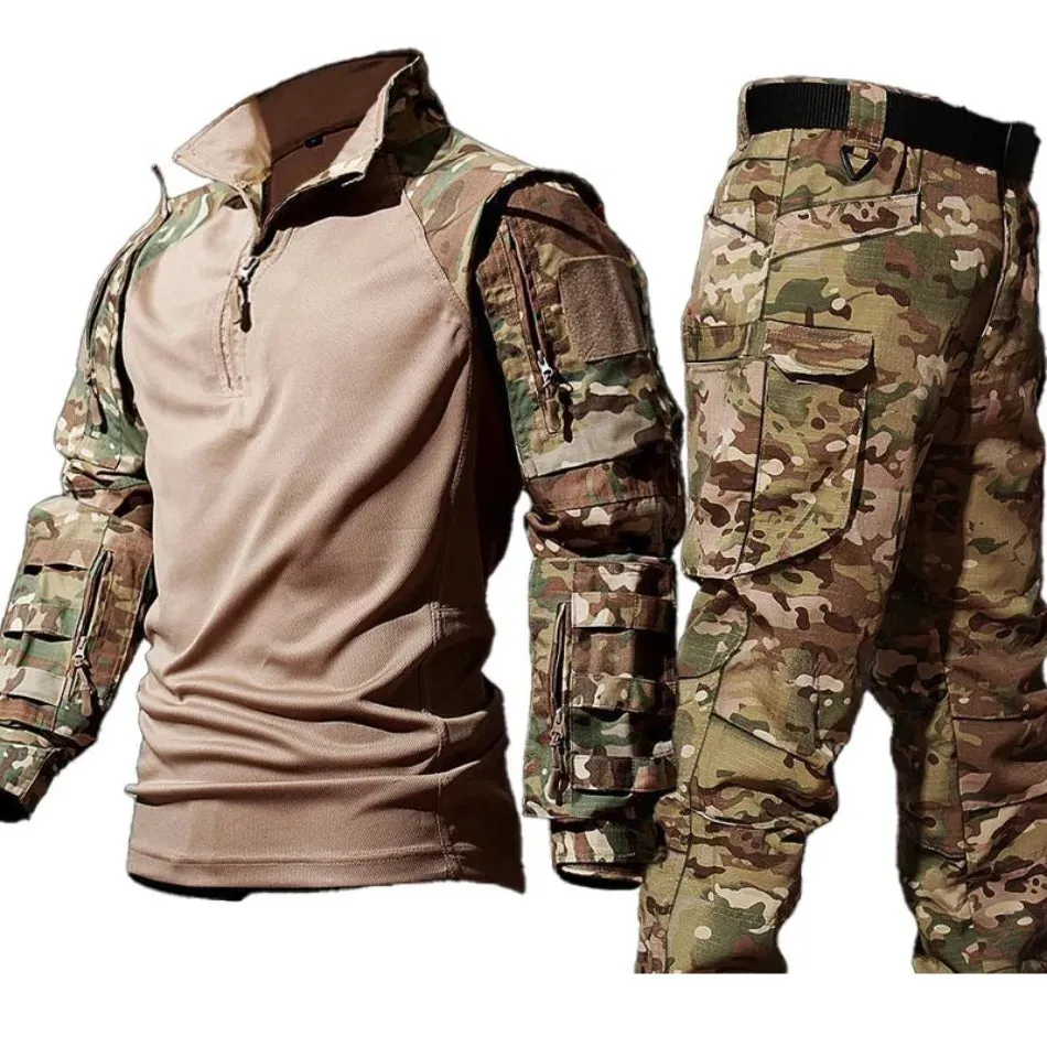 New Tactical Hunting Suit Outdoors Training Durable Breathable Camo Set Waterproof Quick Drying windproof Combat Two Piece Set