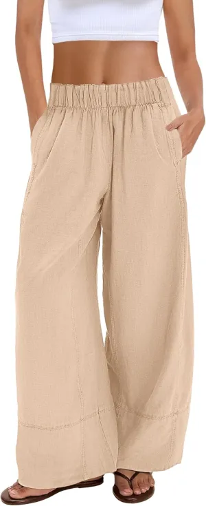 Nirovien Womens Wide Leg Linen Pants High Waisted Palazzo Pants Casual Summer Vacation Trousers with Pockets