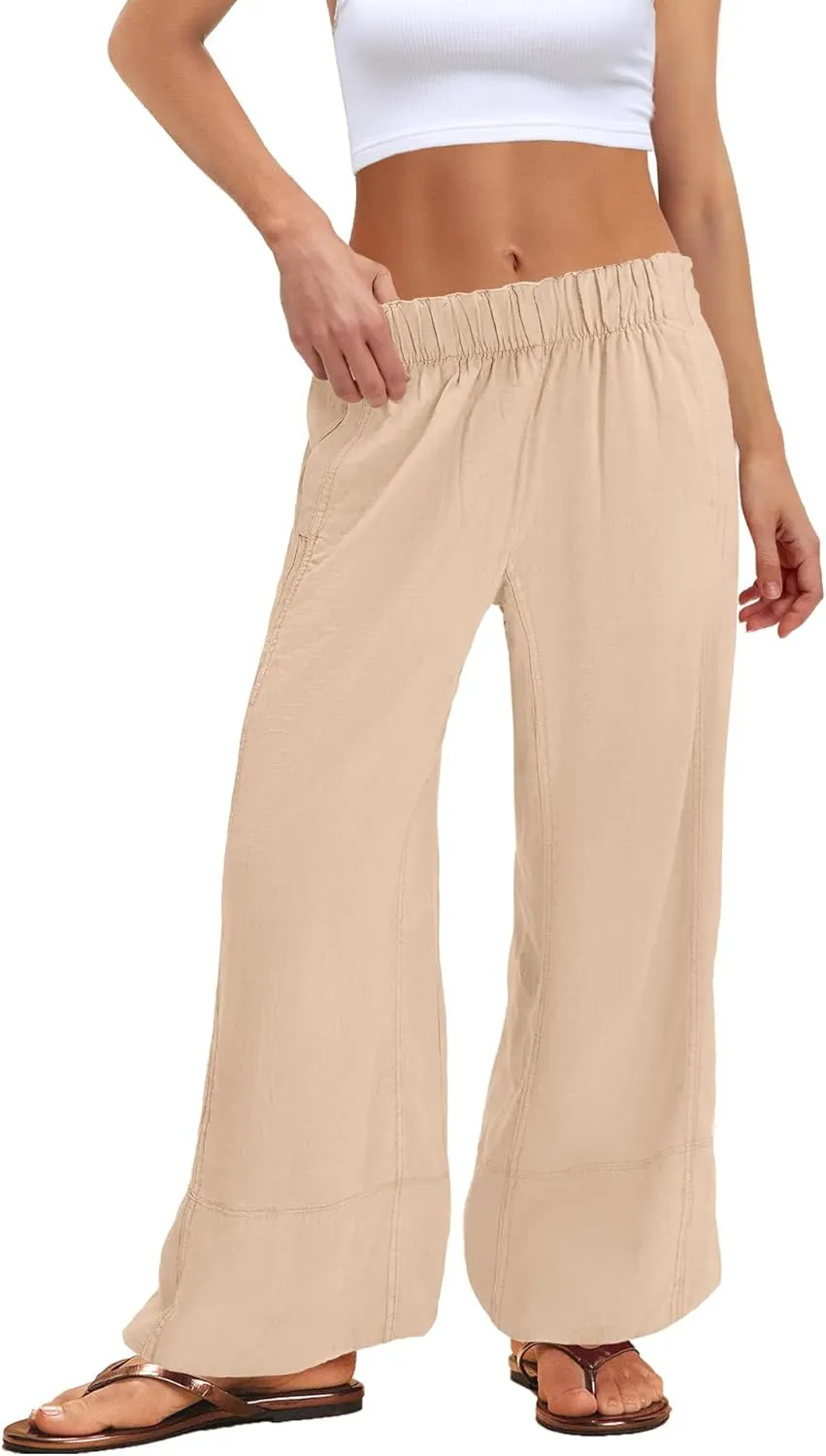 Nirovien Womens Wide Leg Linen Pants High Waisted Palazzo Pants Casual Summer Vacation Trousers with Pockets