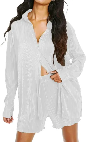 NUFIWI Women Y2K 2 Piece Pants Set Oversized Floral Printed Button Down Shirt High Waist Pants Outfits Summer Streetwear