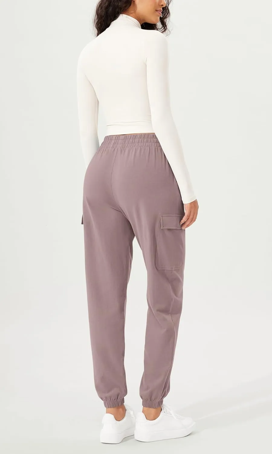 ODODOS Cargo Jogger Pants for Women Purevibe Cotton Mid Waist Track Cuff Lounge Sweatpant with Pockets