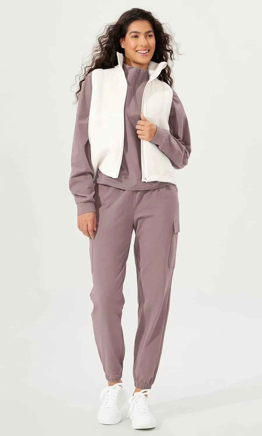 ODODOS Cargo Jogger Pants for Women Purevibe Cotton Mid Waist Track Cuff Lounge Sweatpant with Pockets