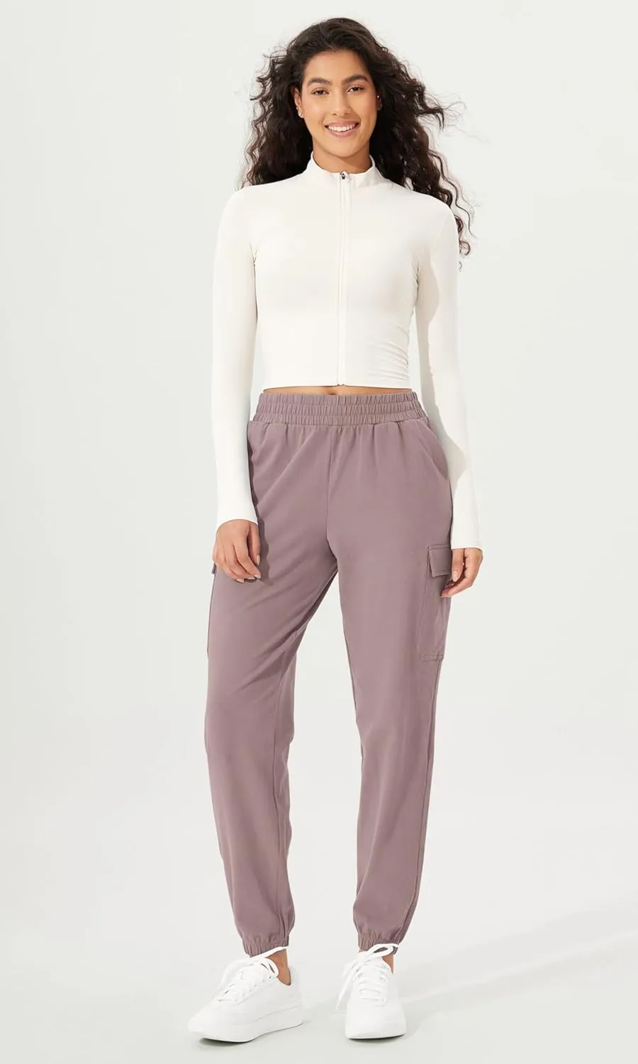 ODODOS Cargo Jogger Pants for Women Purevibe Cotton Mid Waist Track Cuff Lounge Sweatpant with Pockets