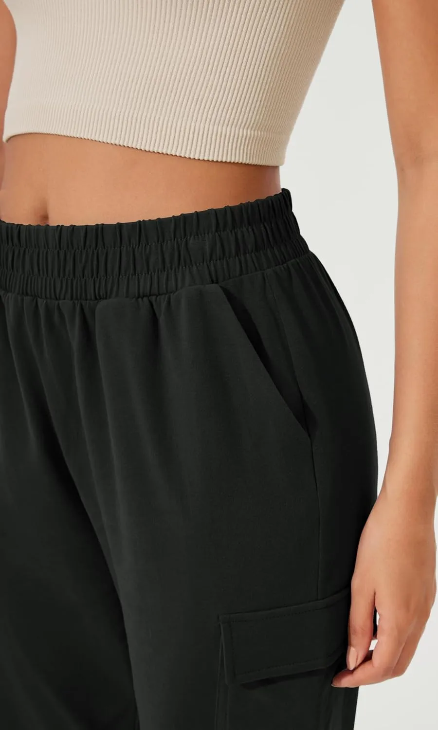 ODODOS Cargo Jogger Pants for Women Purevibe Cotton Mid Waist Track Cuff Lounge Sweatpant with Pockets