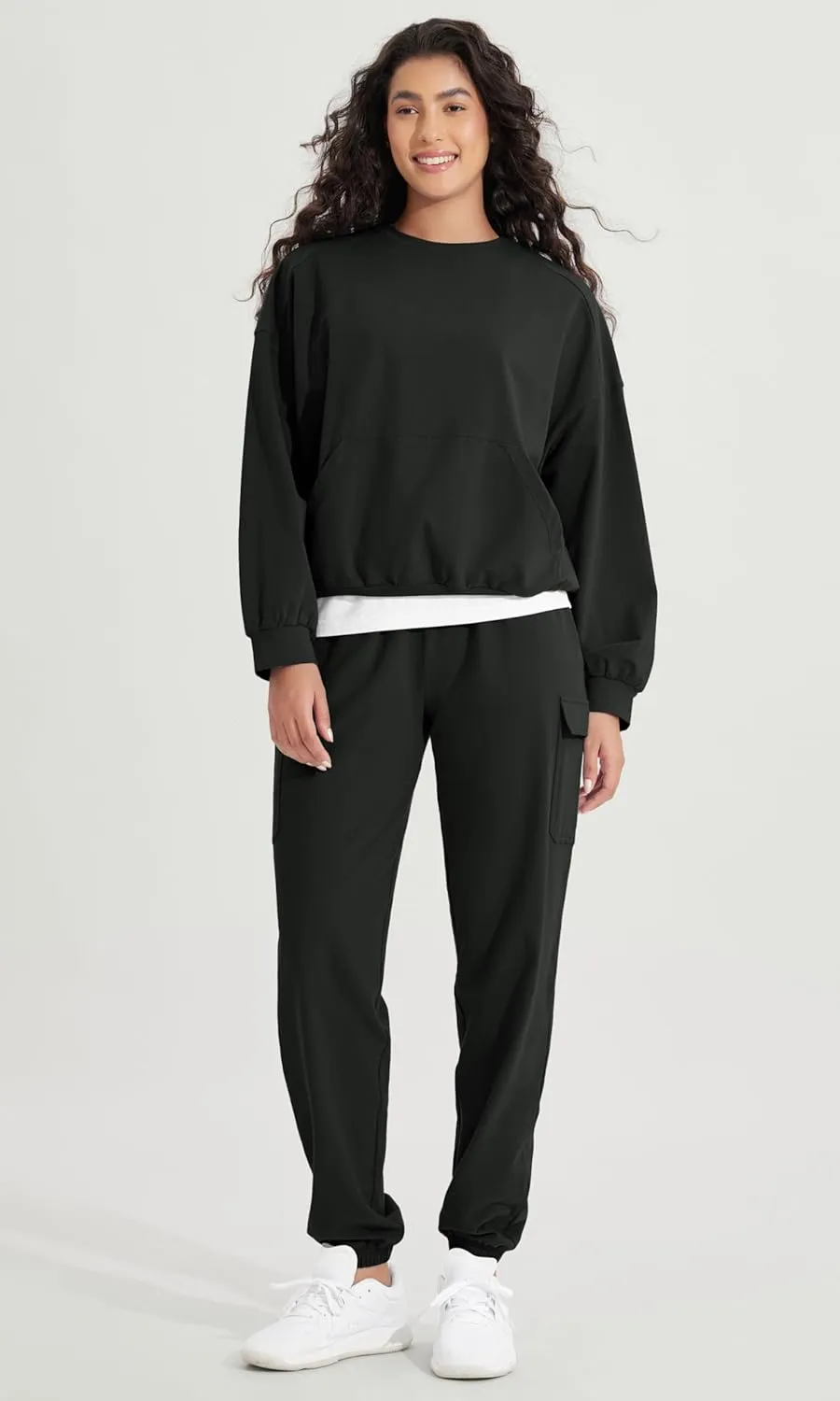 ODODOS Cargo Jogger Pants for Women Purevibe Cotton Mid Waist Track Cuff Lounge Sweatpant with Pockets