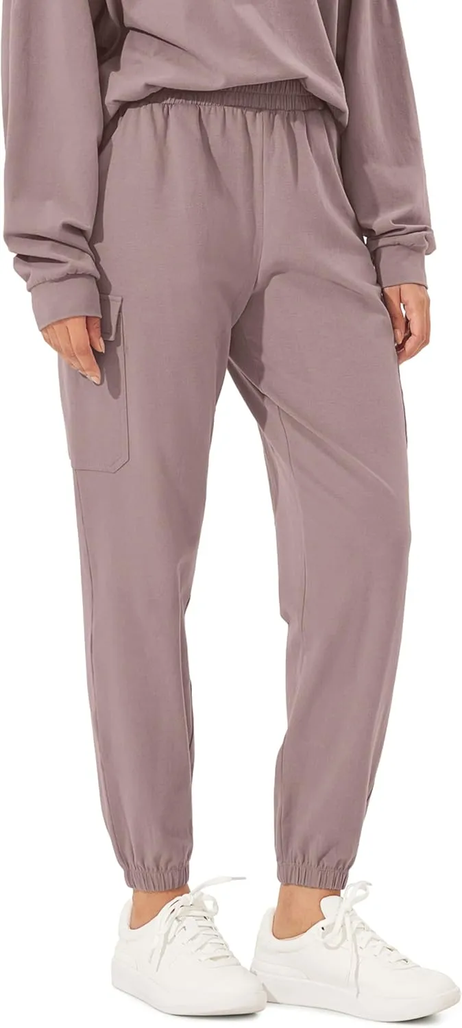 ODODOS Cargo Jogger Pants for Women Purevibe Cotton Mid Waist Track Cuff Lounge Sweatpant with Pockets