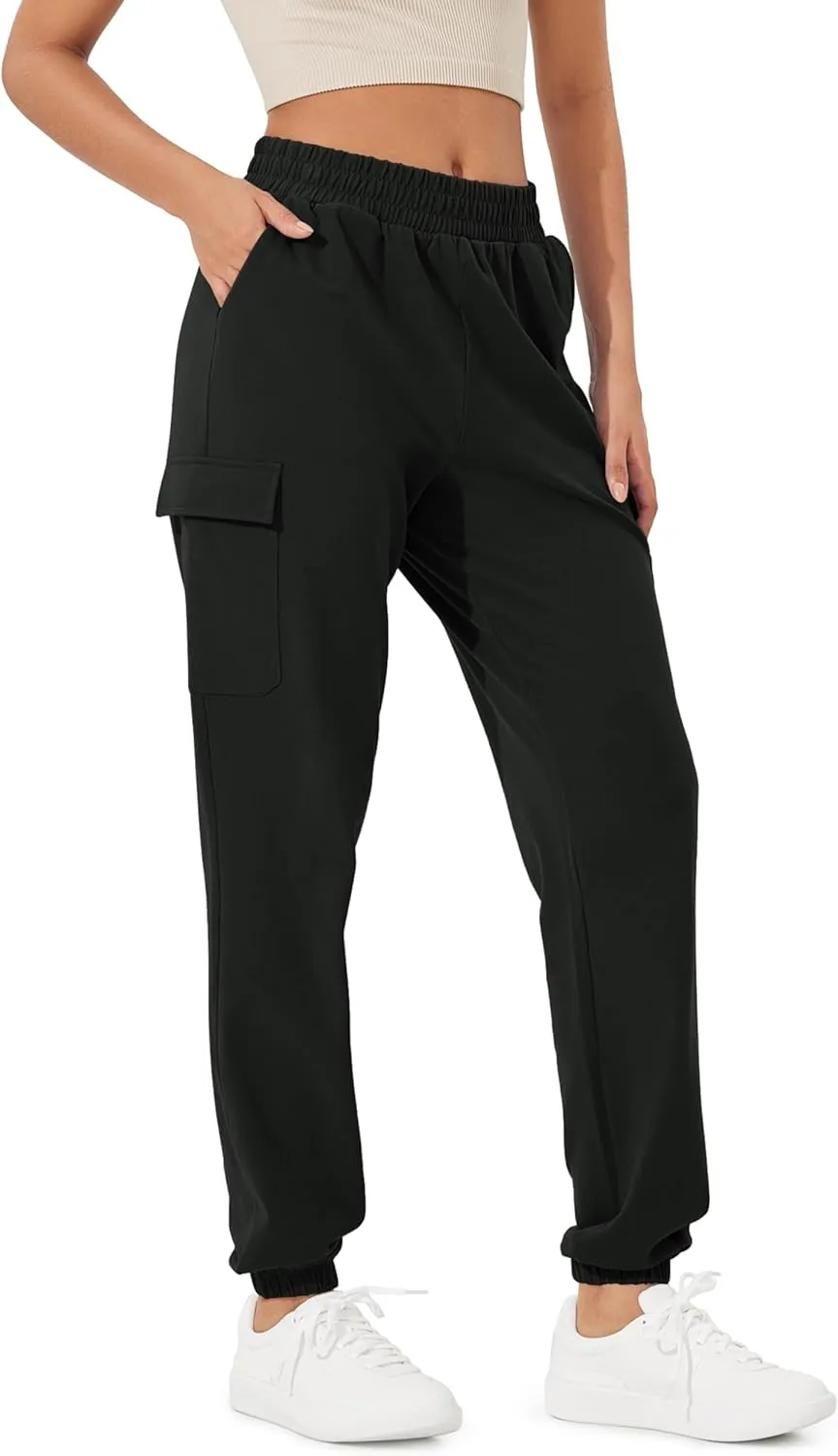 ODODOS Cargo Jogger Pants for Women Purevibe Cotton Mid Waist Track Cuff Lounge Sweatpant with Pockets