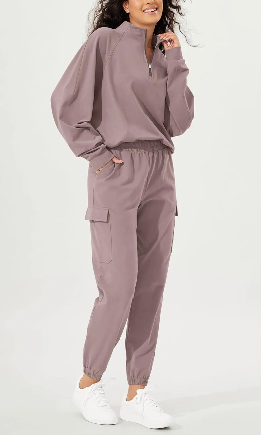 ODODOS Cargo Jogger Pants for Women Purevibe Cotton Mid Waist Track Cuff Lounge Sweatpant with Pockets