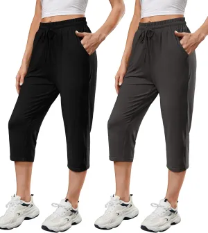 OLIKEME Women's Yoga Capri Pants Loose Drawstring High Waisted Sweatpants Lounge Running Gym Short With Pockets