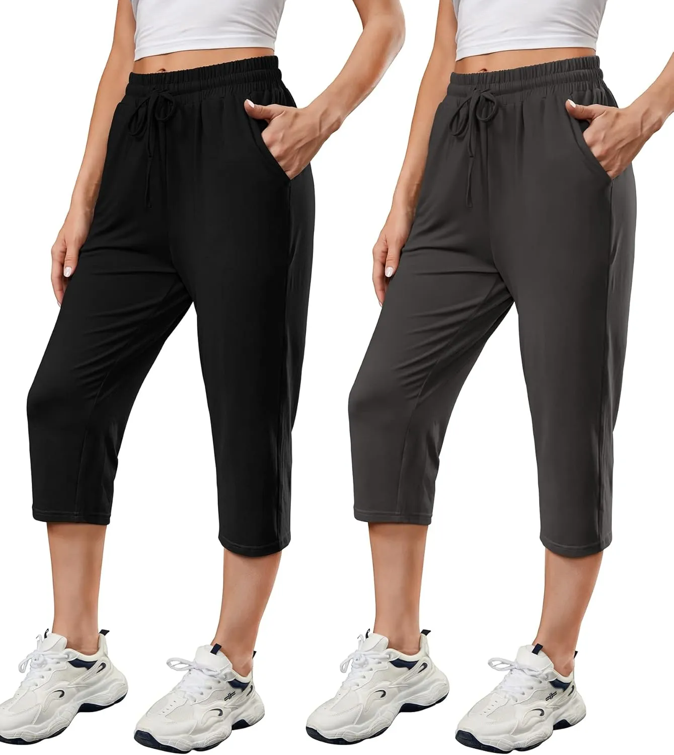 OLIKEME Women's Yoga Capri Pants Loose Drawstring High Waisted Sweatpants Lounge Running Gym Short With Pockets
