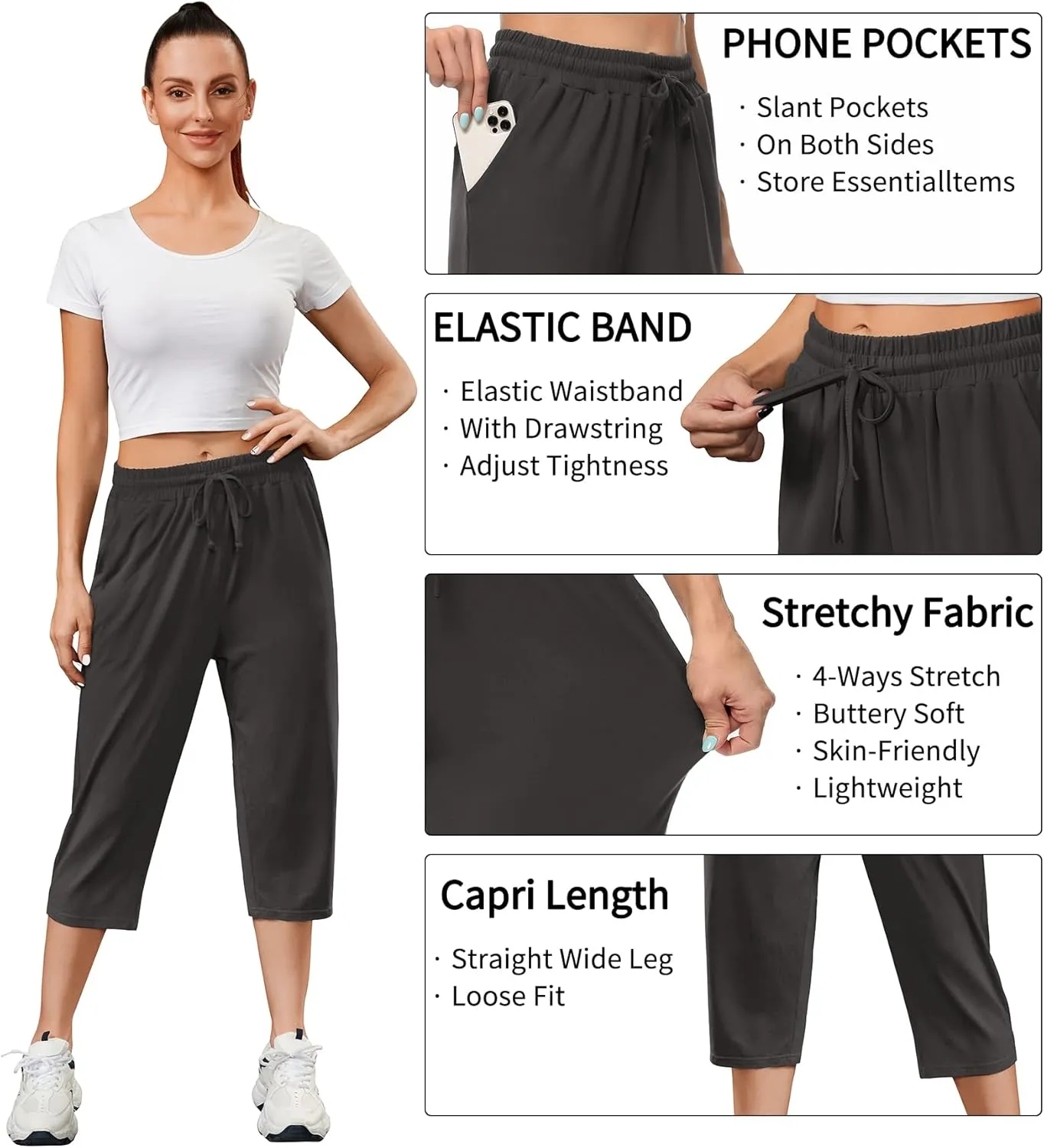 OLIKEME Women's Yoga Capri Pants Loose Drawstring High Waisted Sweatpants Lounge Running Gym Short With Pockets