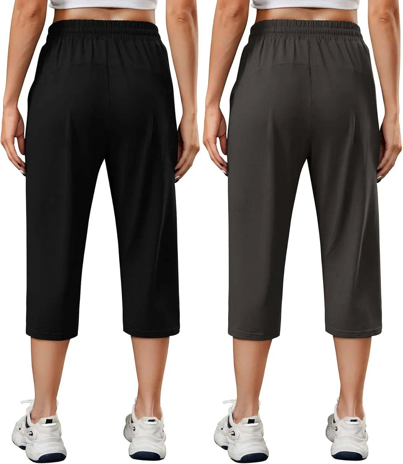 OLIKEME Women's Yoga Capri Pants Loose Drawstring High Waisted Sweatpants Lounge Running Gym Short With Pockets