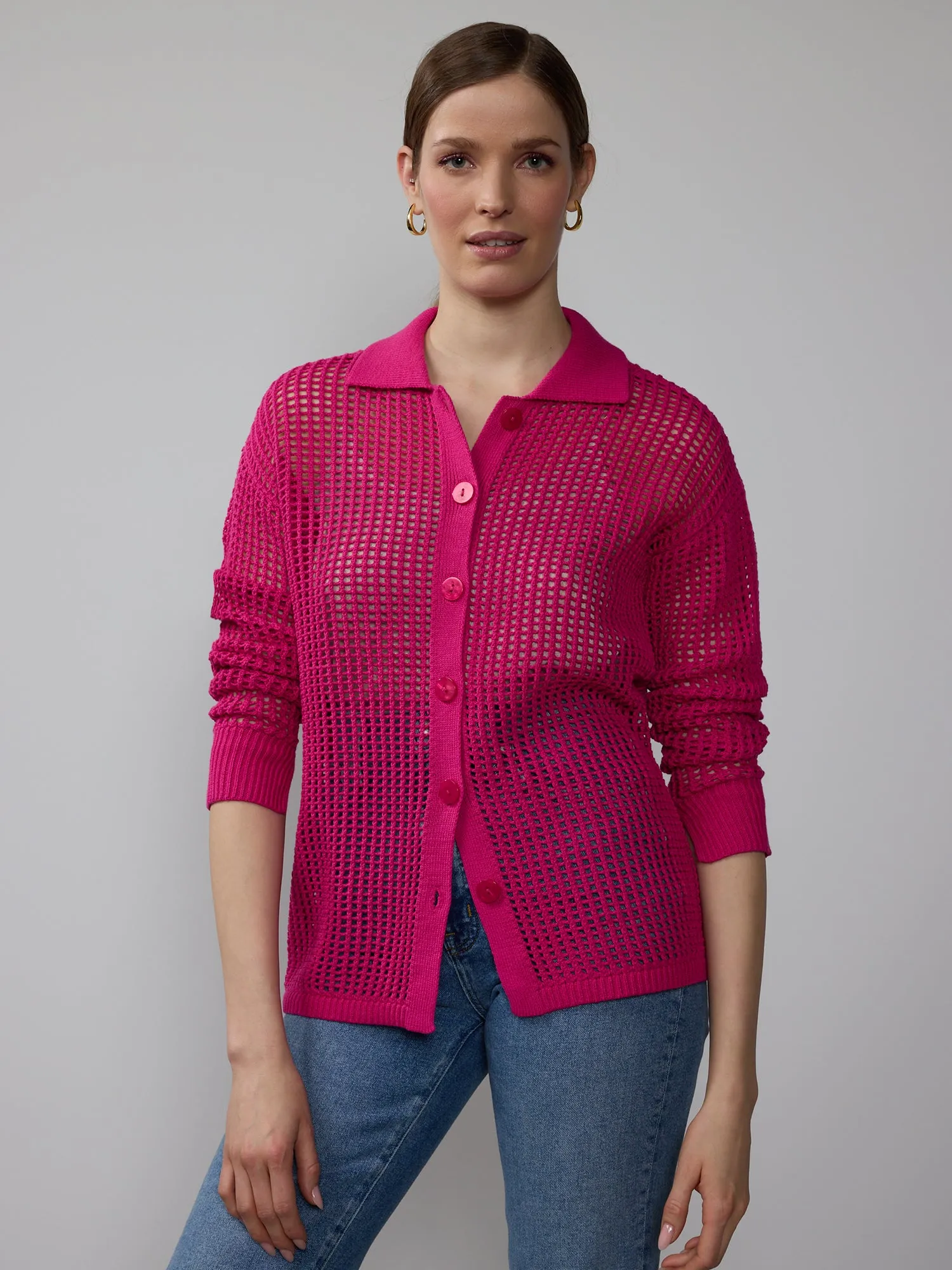 Open Stitch Collar Neck Cardigan