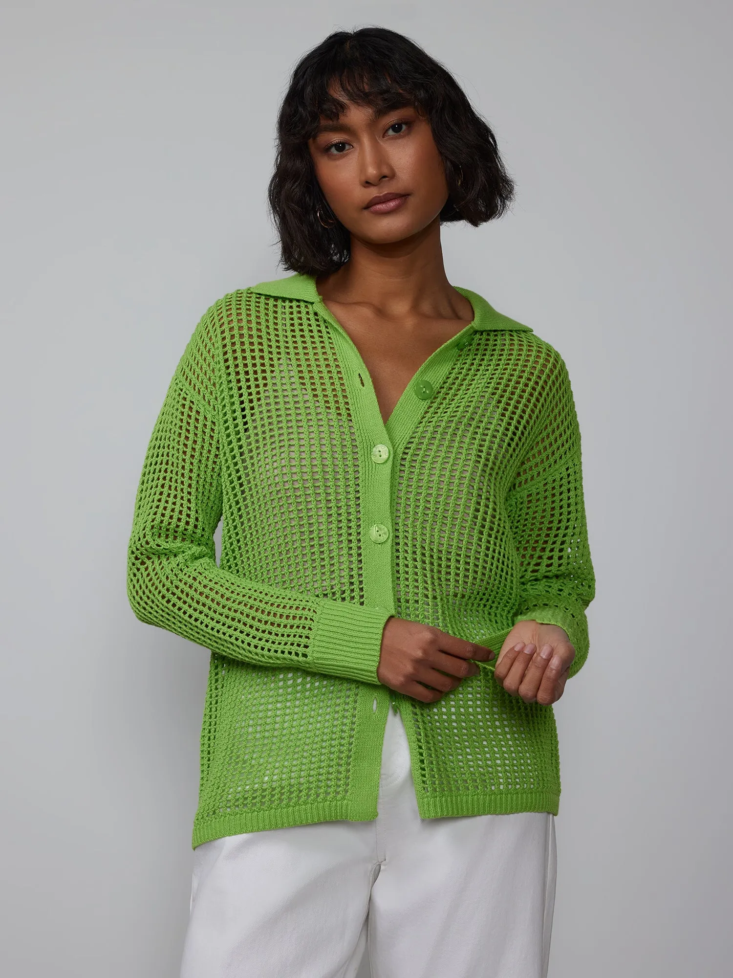Open Stitch Collar Neck Cardigan