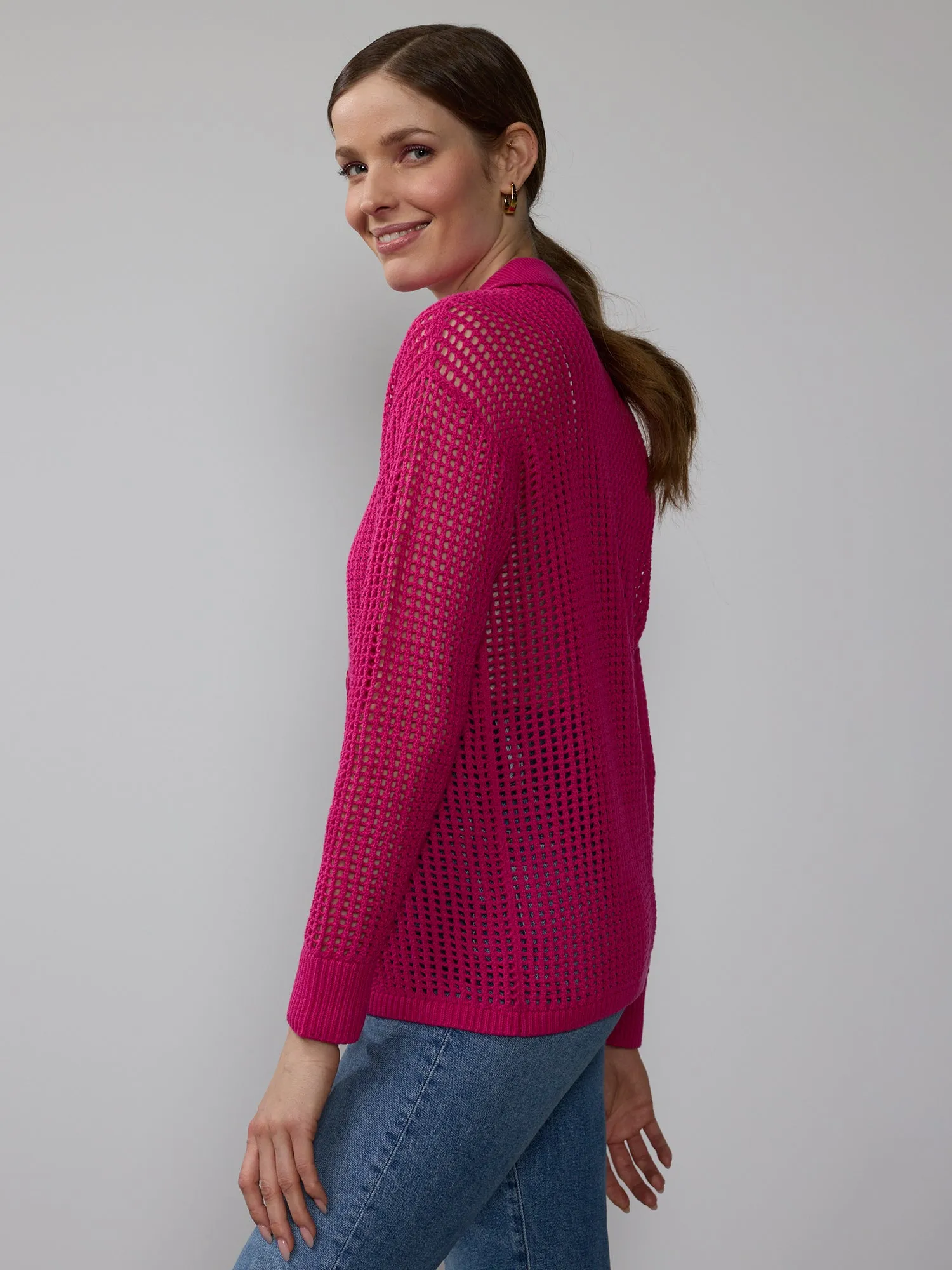Open Stitch Collar Neck Cardigan