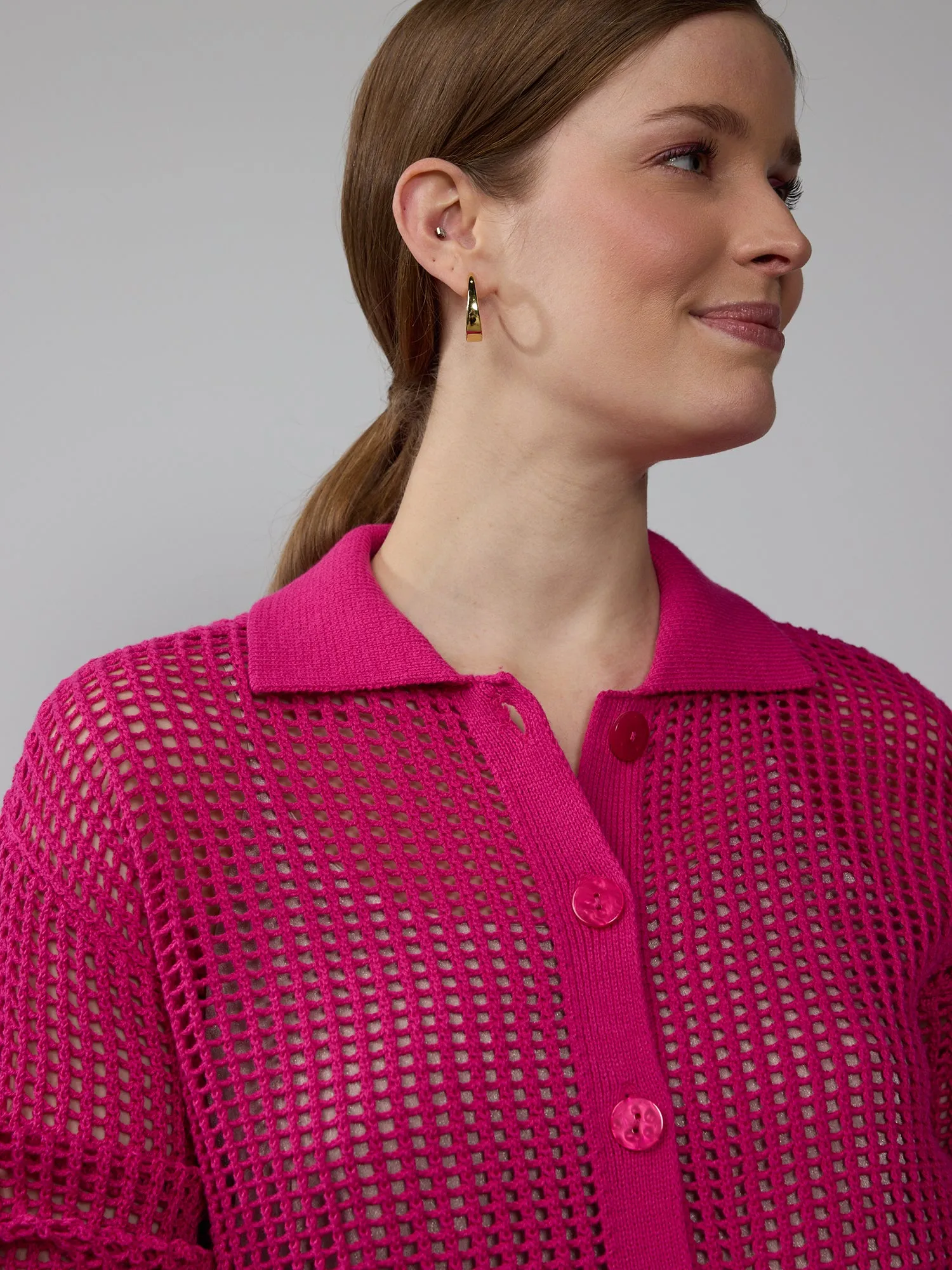 Open Stitch Collar Neck Cardigan