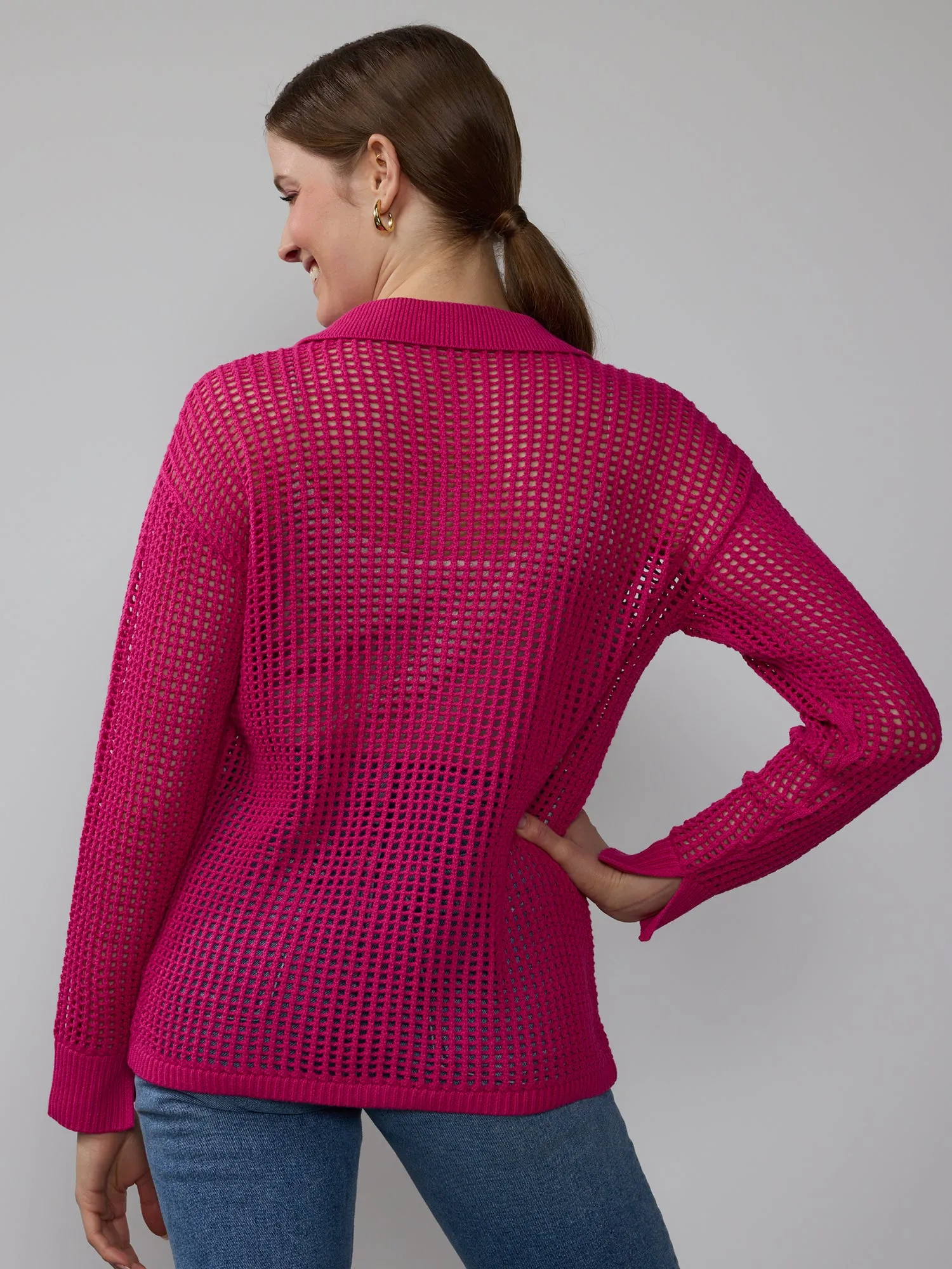 Open Stitch Collar Neck Cardigan