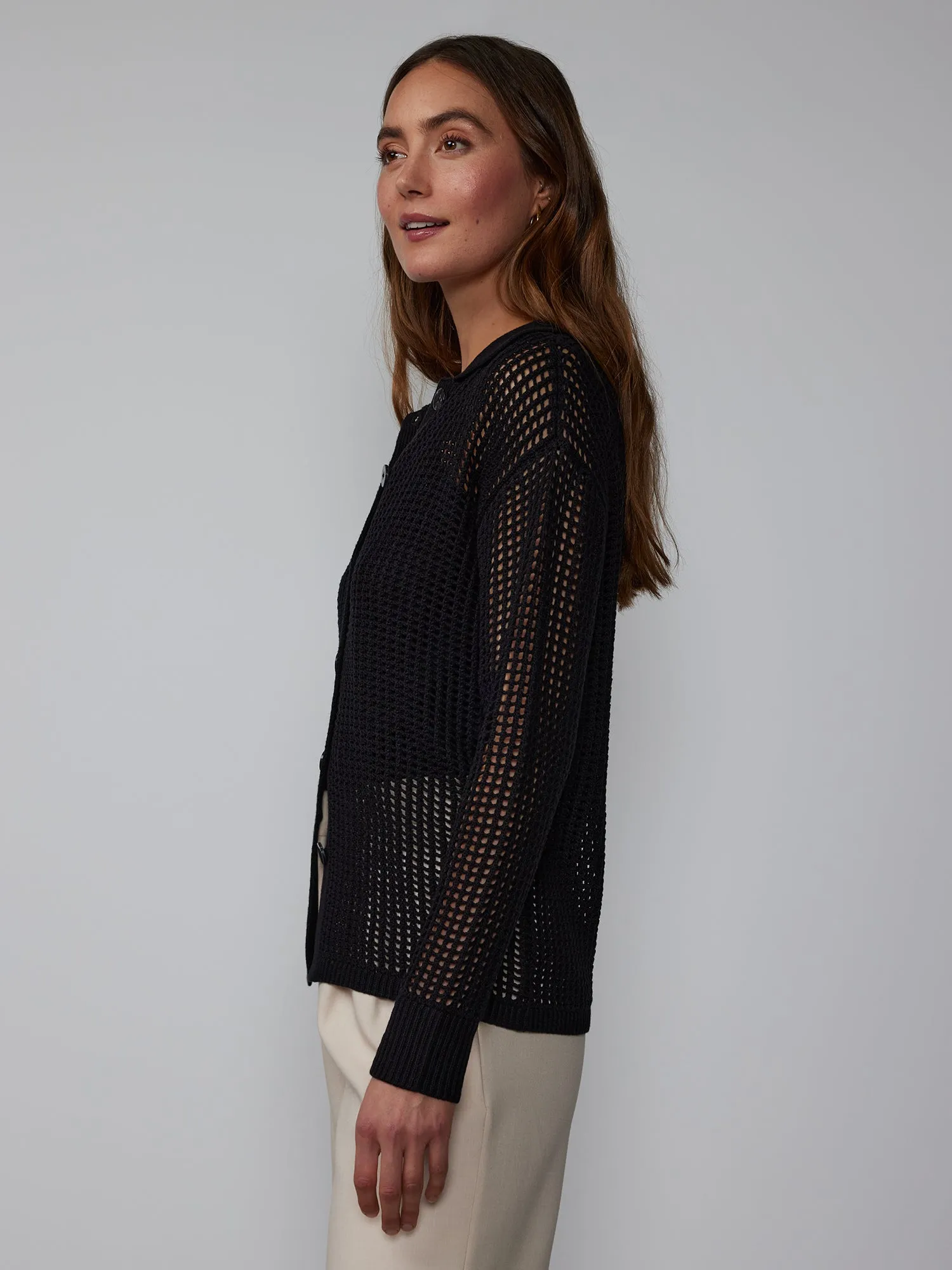 Open Stitch Collar Neck Cardigan
