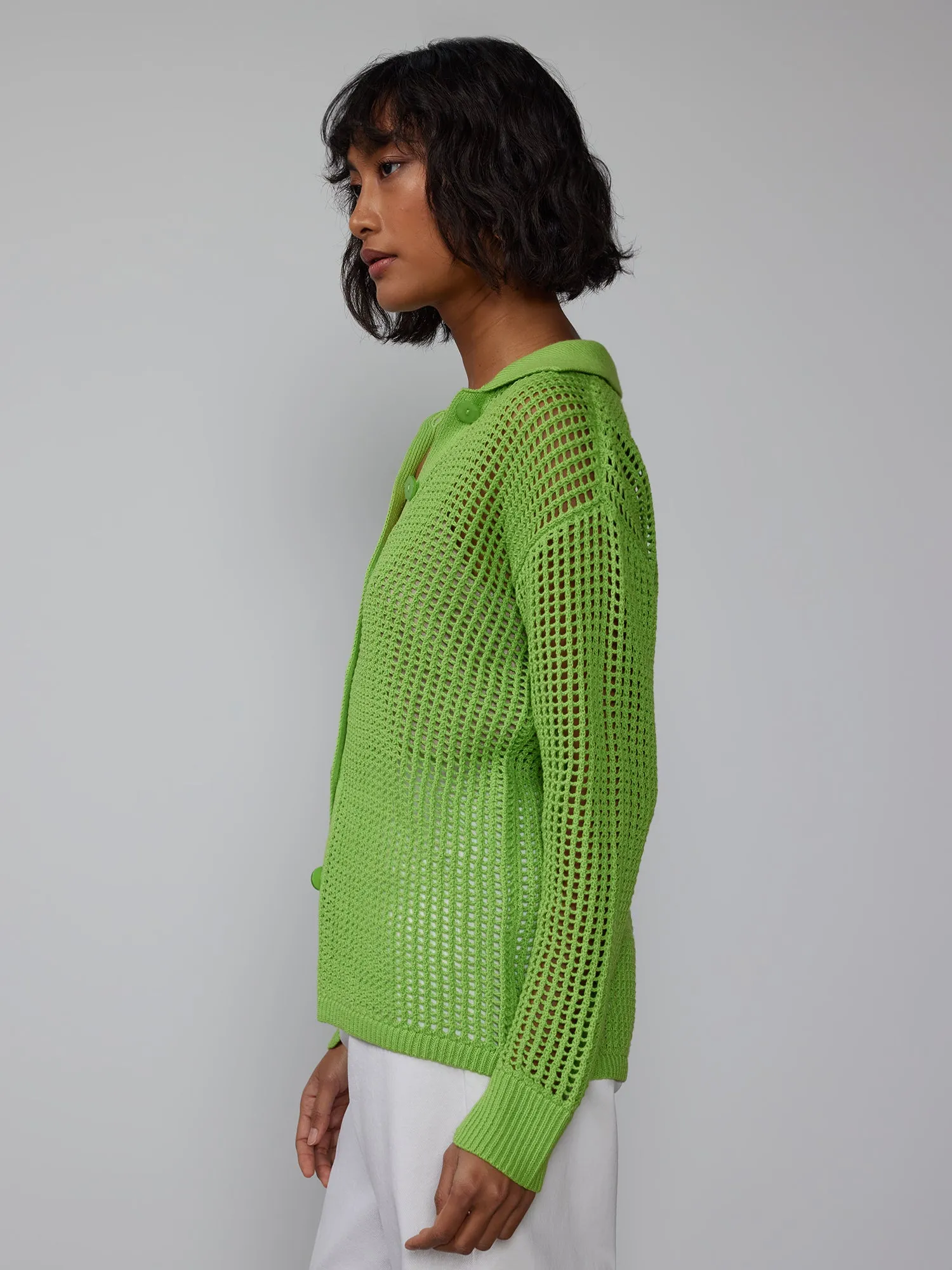 Open Stitch Collar Neck Cardigan
