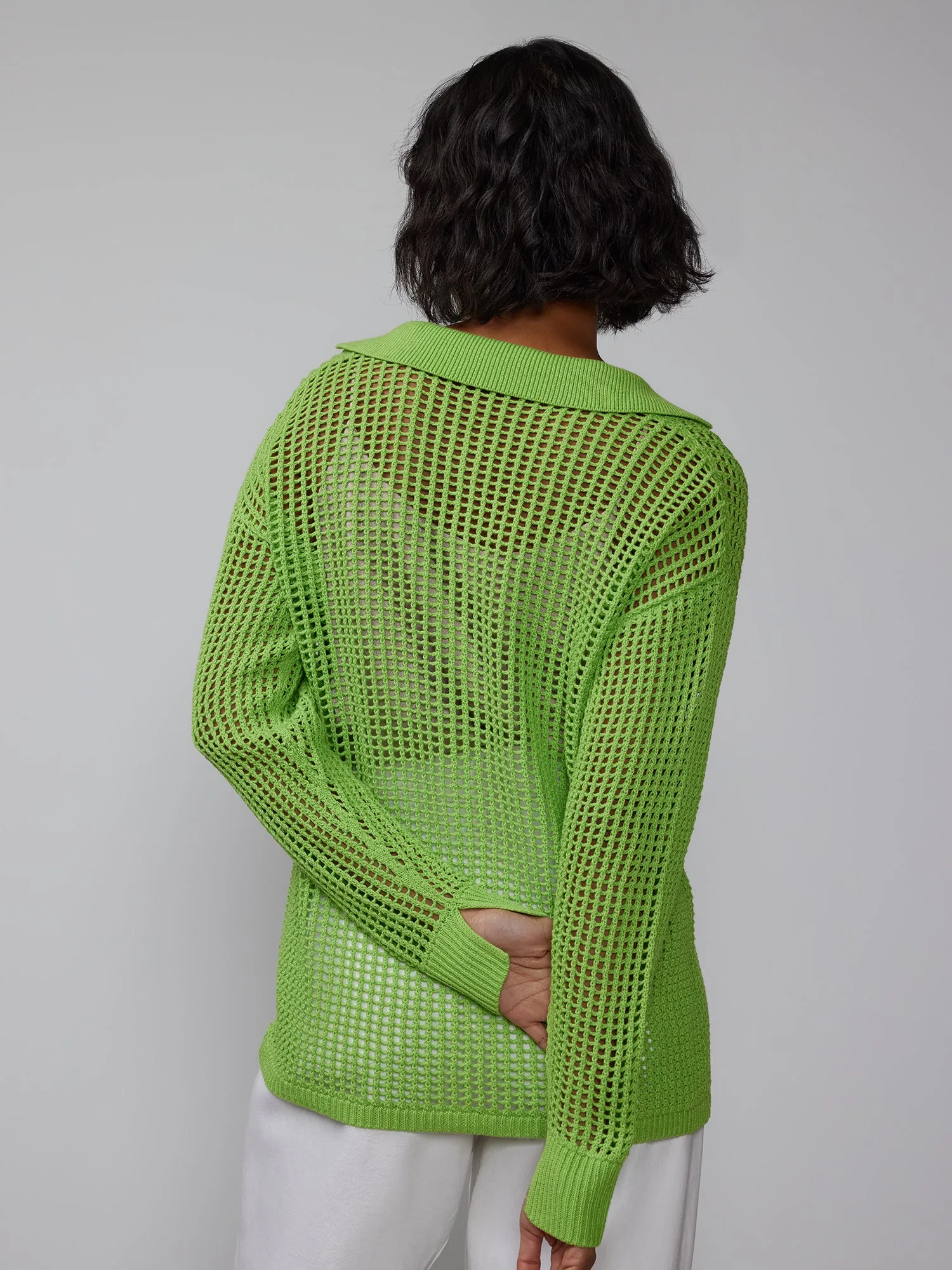 Open Stitch Collar Neck Cardigan