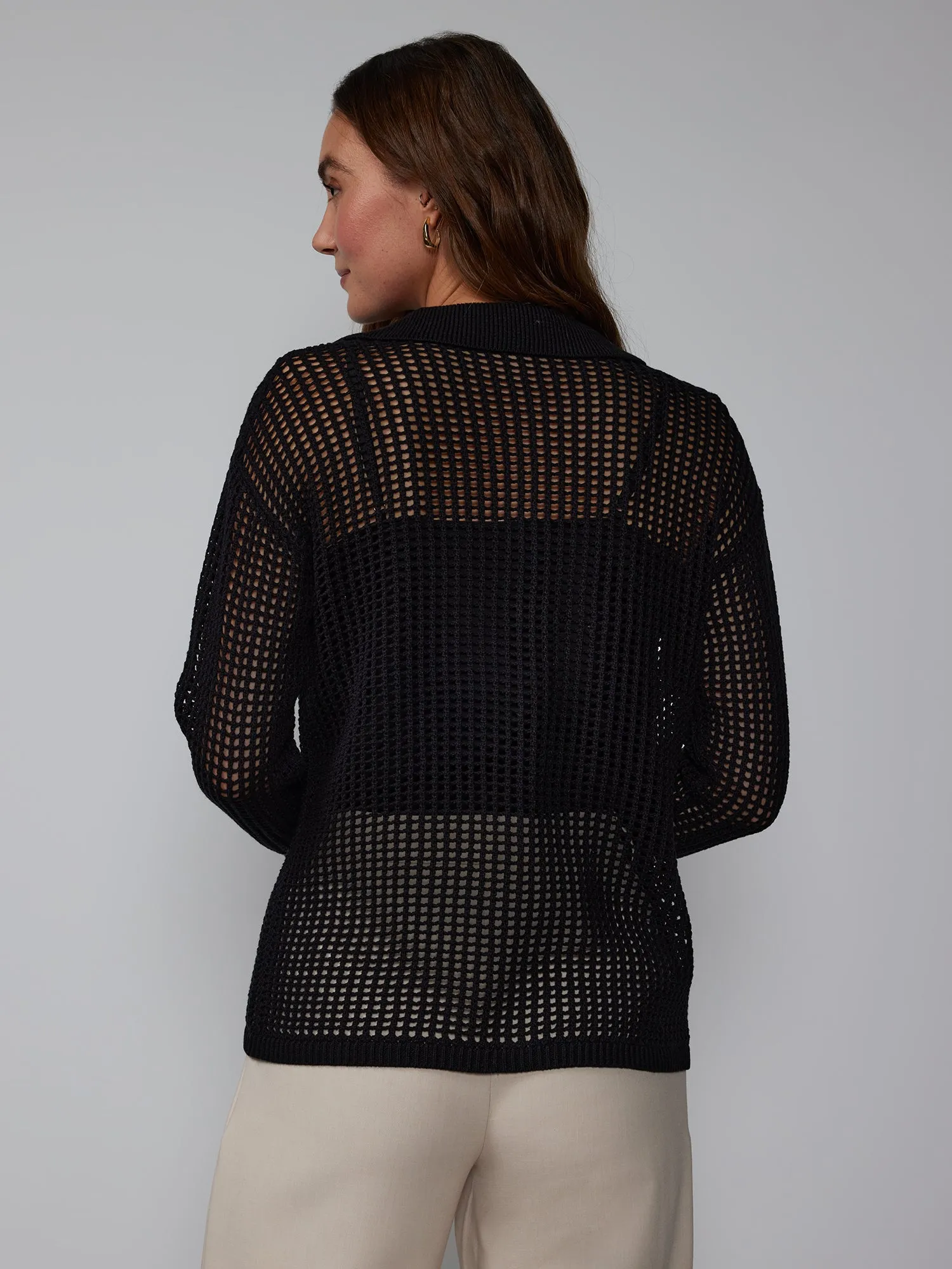 Open Stitch Collar Neck Cardigan